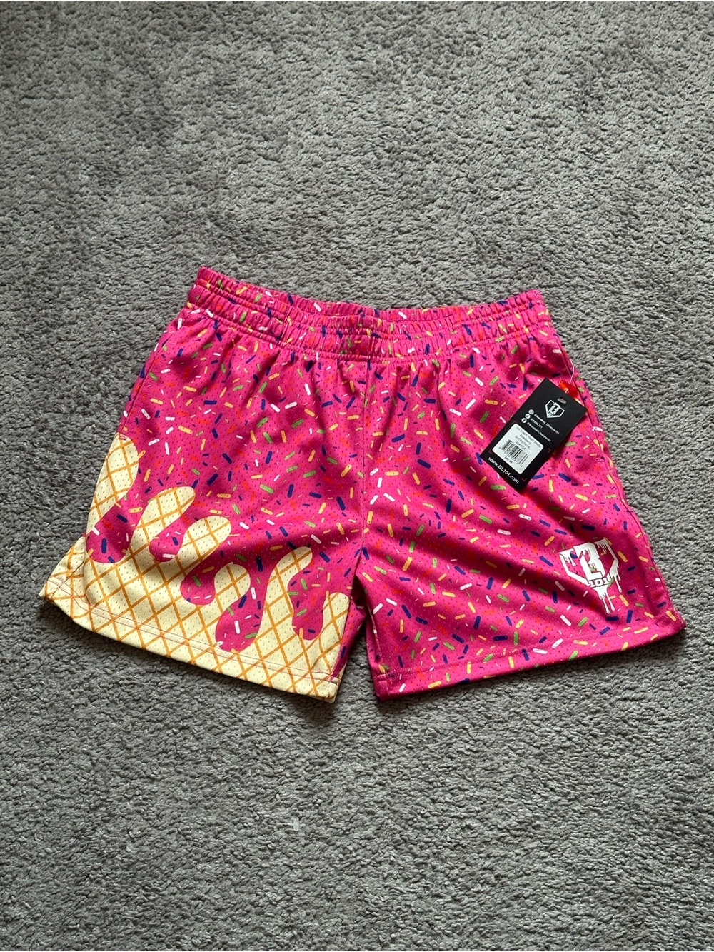 NWT BL101 Ice Cream Youth Shorts Polyester Sprinkles Pink Baseball YXL